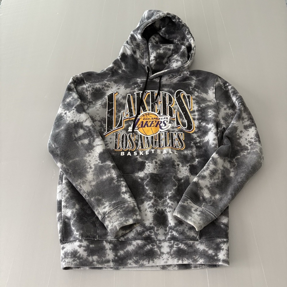 Los Angeles Lakers Hoodie Adult Medium Gray Tie Dye Fleece Hooded Sweatshirt NBA